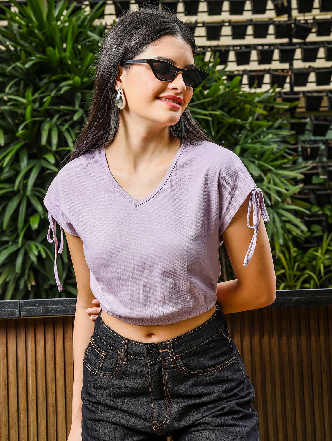 women solid short sleeves crop top - 21689847 -  Standard Image - 1