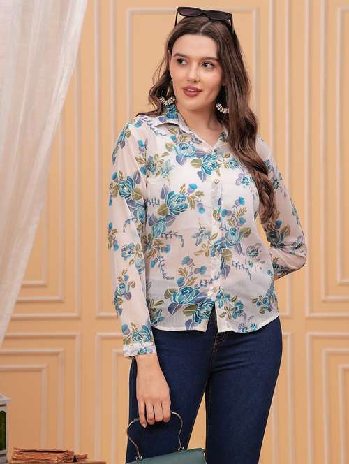 women floral print collared regular shirt - 21689856 - Standard Image - 0