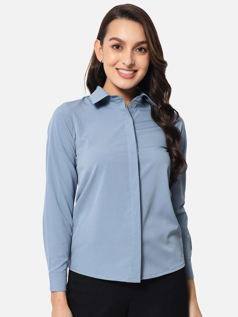 women long sleeves solid regular shirt