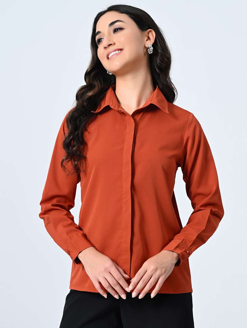 women long sleeves solid regular shirt