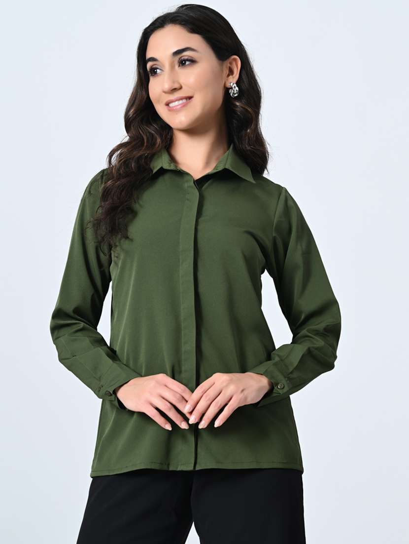 women long sleeves solid regular shirt