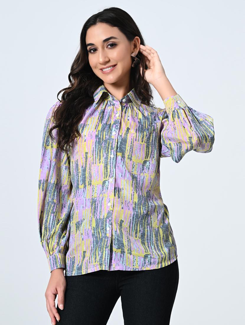 women printed collared puff sleeeves regular shirt - 21689892 - Zoom Image - 0