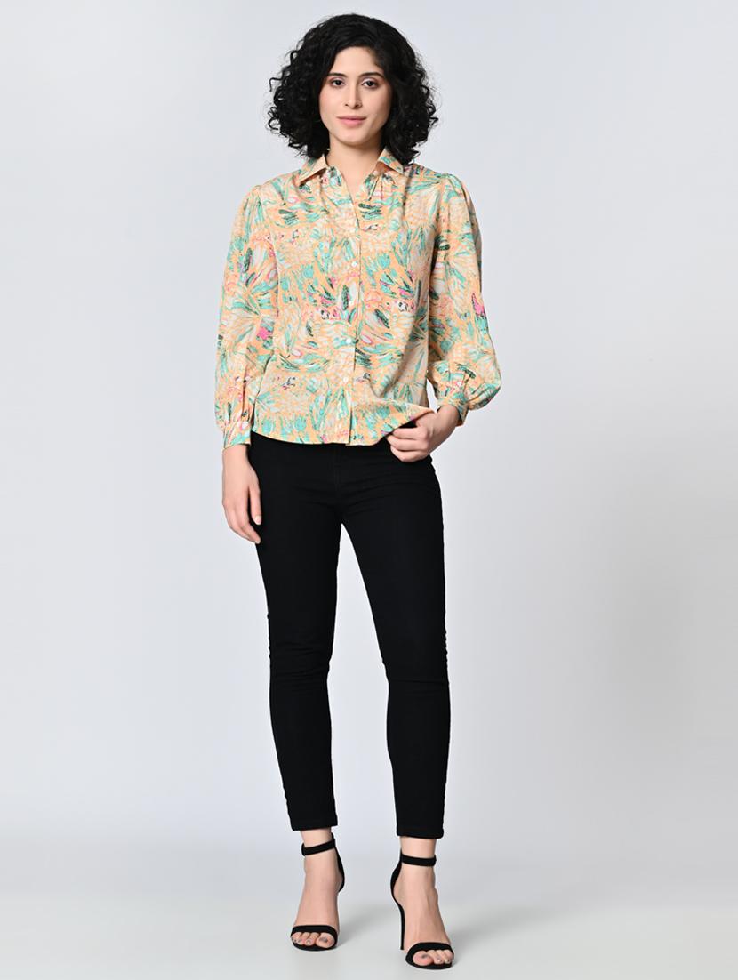 women printed collared puff sleeeves regular shirt - 21689894 - Standard Image - 4