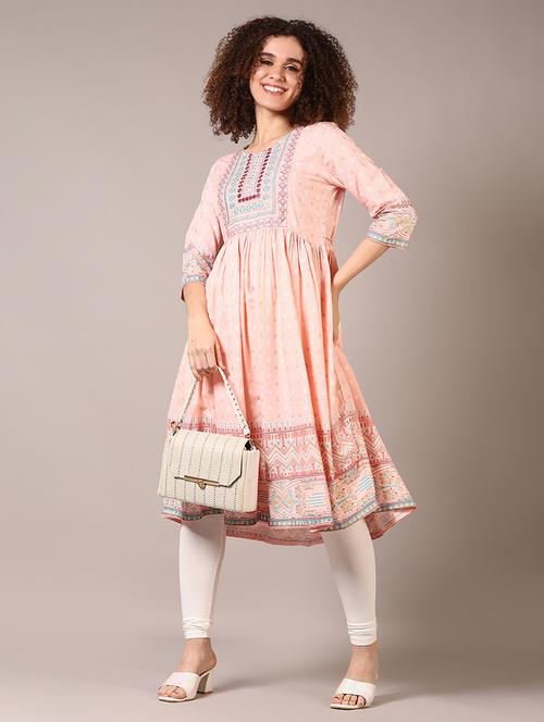 women round neck embroidered flared kurta - 21689995 - Standard Image - 0