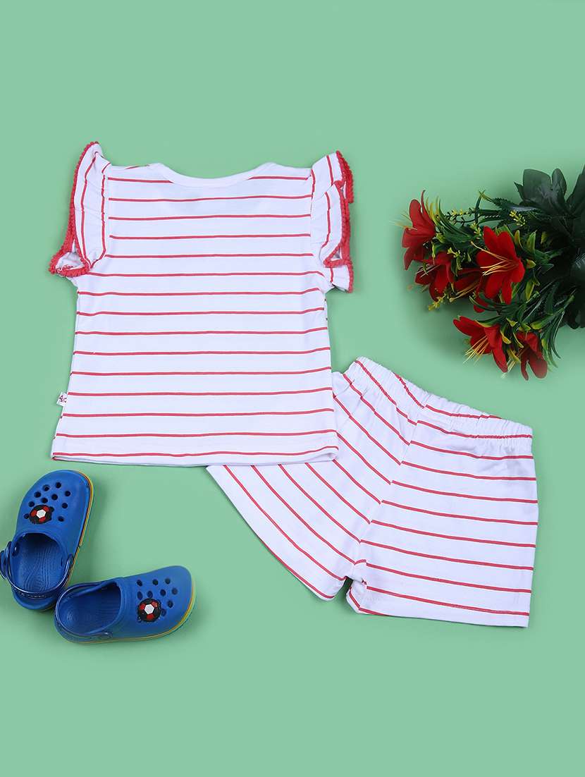 girls round neck striped t-shirt & shorts set - 21690002 -  Standard Image - 1