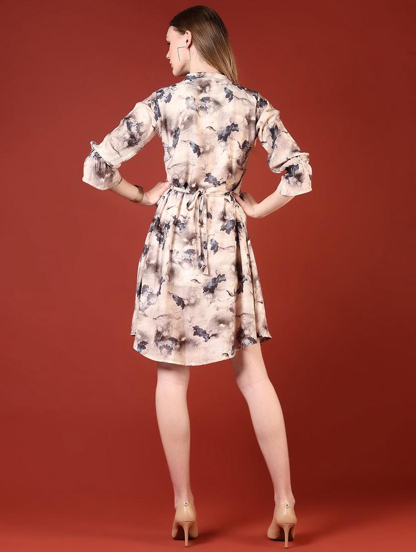women printed three quarter sleeve shirt dress - 21690008 - Standard Image - 4