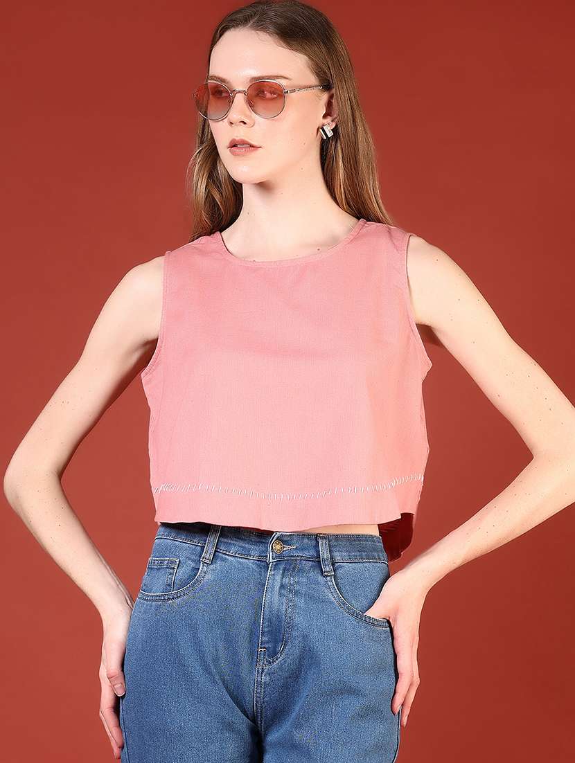 women pink solid sleeveless crop top - 21690019 - Zoom Image - 0