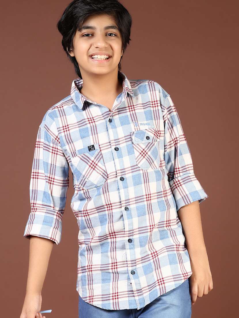 boys checkered long sleeve casual shirt