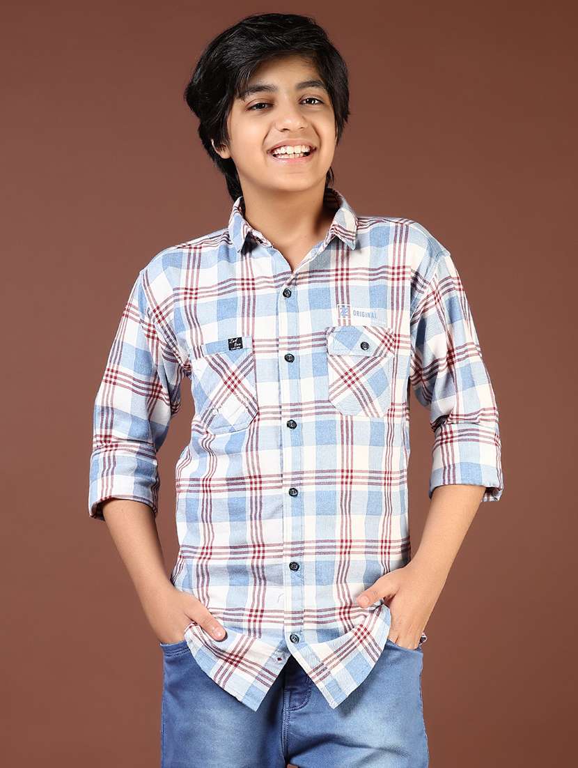 boys checkered long sleeve casual shirt - 21690031 -  Standard Image - 1
