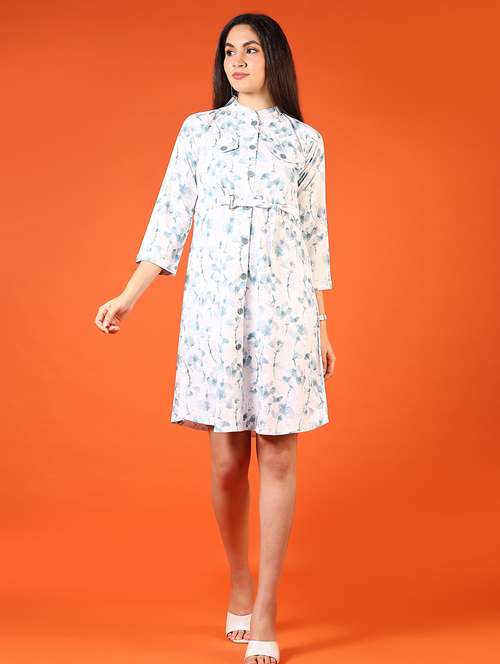 women white printed three quarter sleeve a-line dress - 21690041 - Standard Image - 0