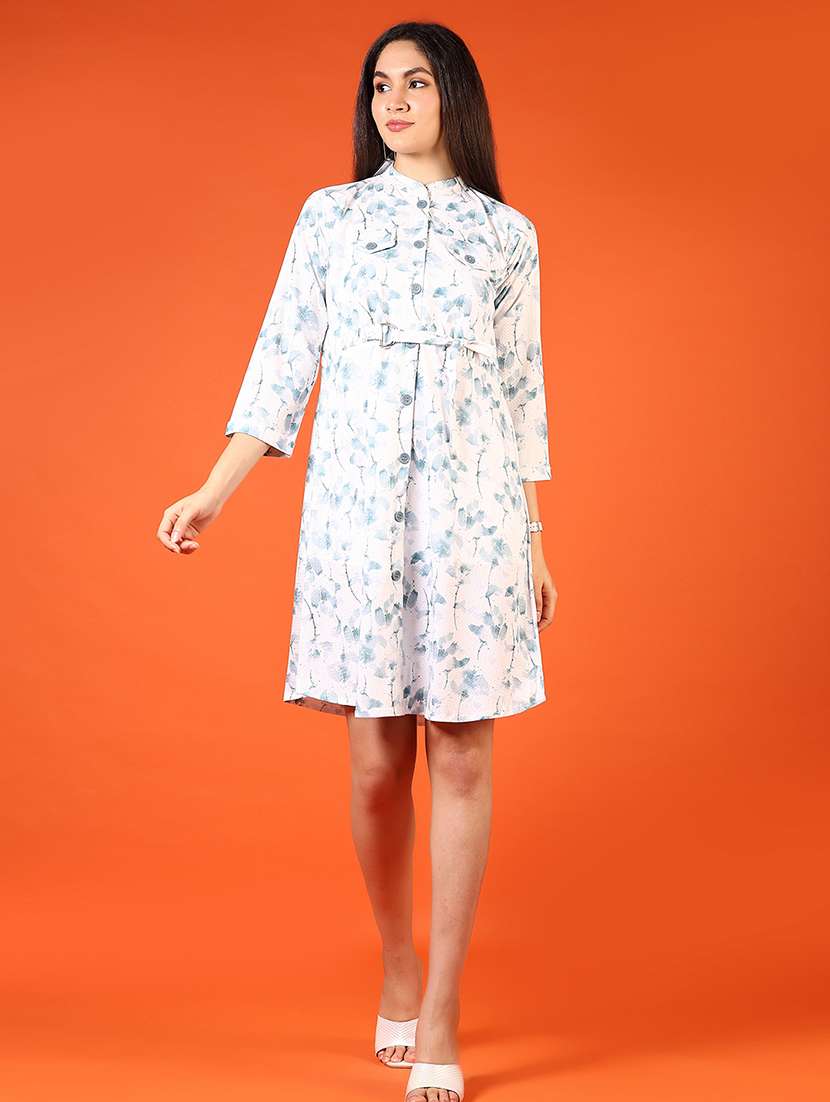 women white printed three quarter sleeve a-line dress - 21690041 - Zoom Image - 0
