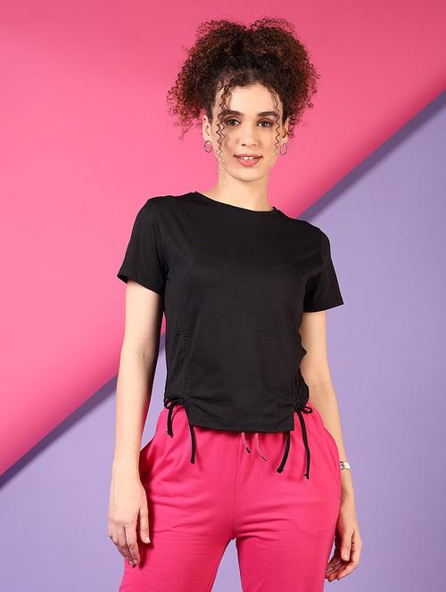 women black solid short sleeve t-shirt - 21690046 -  Standard Image - 0