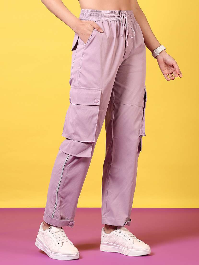 women solid mid rise cargo - 21690079 -  Standard Image - 1