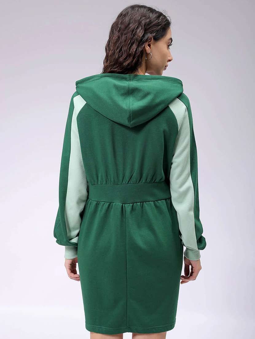 women solid fleece color block hooded dress - 21690132 -  Standard Image - 1