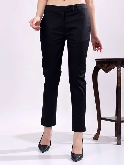 women solid mid rise slim fit trouser - 21690196 - Standard Image - 0
