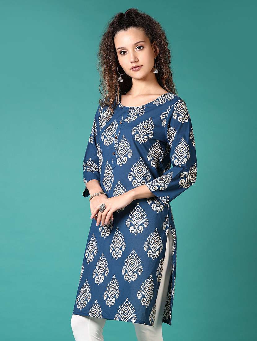 women printed three quarter sleeve straight kurta - 21690564 -  Standard Image - 1