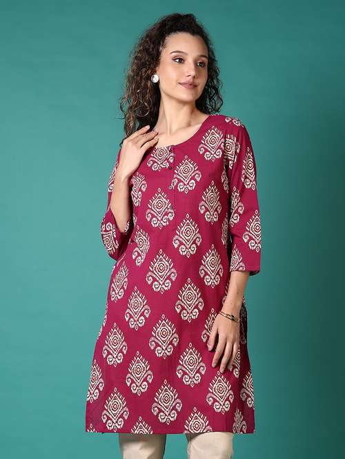 women printed three quarter sleeve straight kurta - 21690566 -  Standard Image - 0