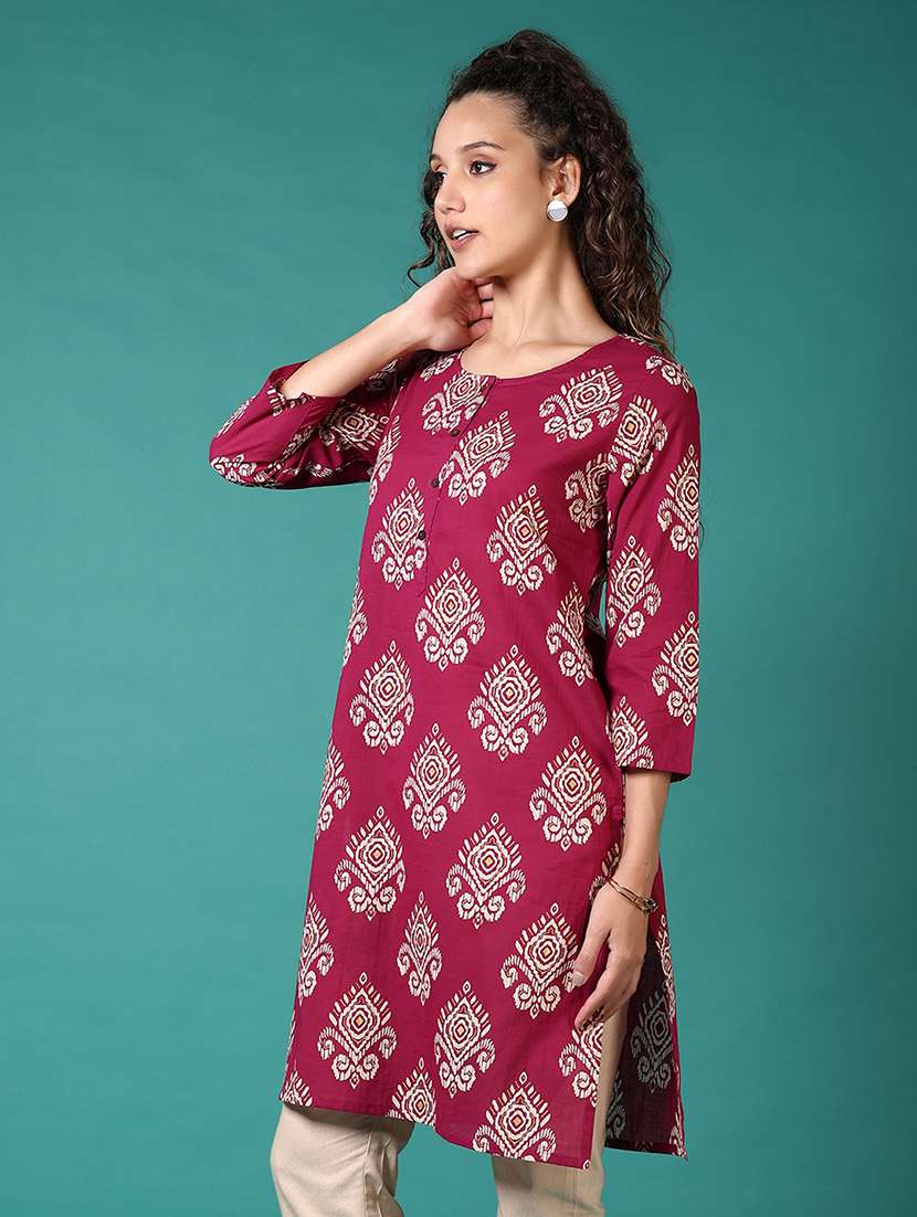 women printed three quarter sleeve straight kurta - 21690566 -  Standard Image - 1