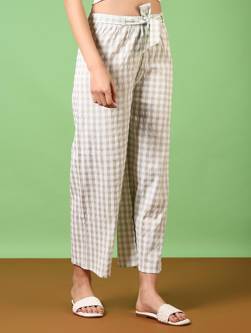 women checkered mid rise wide leg trouser - 21690574 - Standard Image - 1
