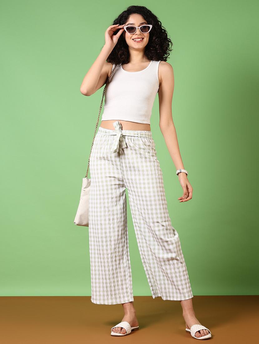 women checkered mid rise wide leg trouser - 21690574 - Standard Image - 4