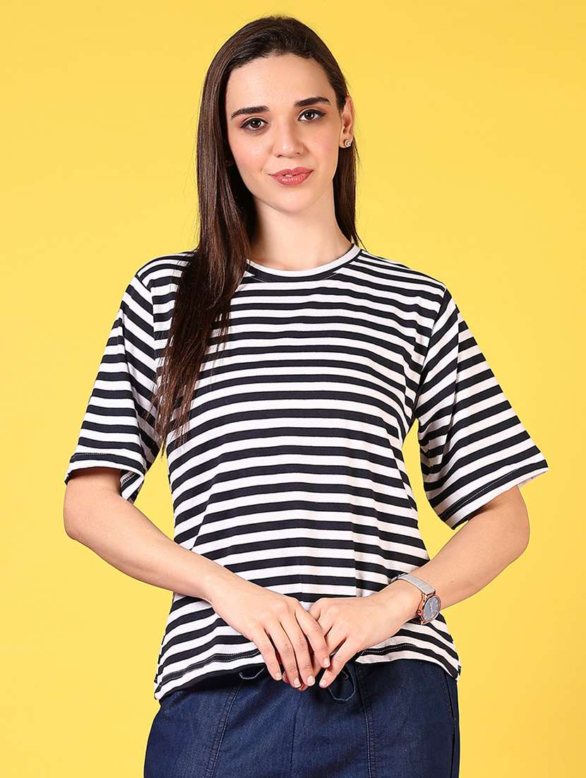 women striped round neck t-shirt