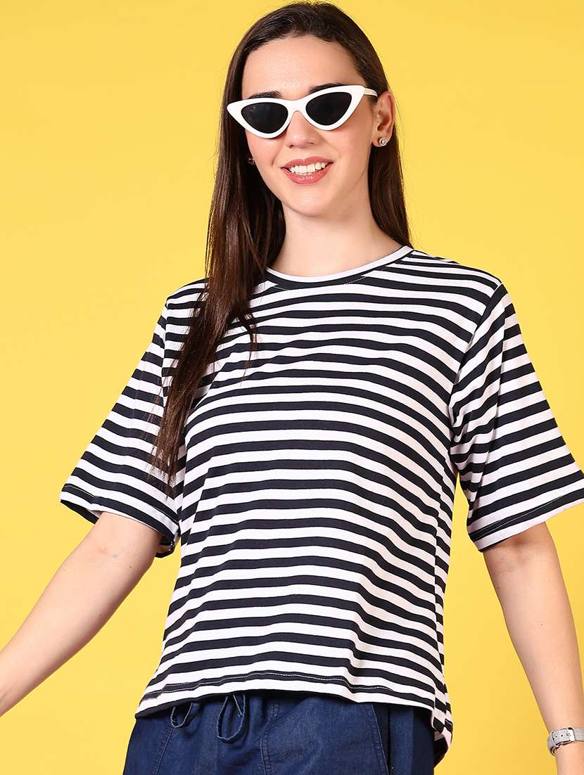 women striped round neck t-shirt - 21690584 -  Standard Image - 1