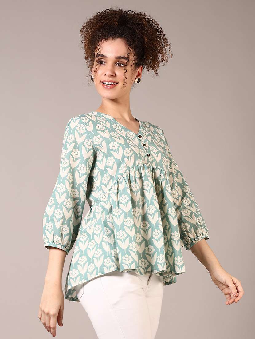 women floral printed three quarter sleeve peplum top - 21690595 -  Standard Image - 1