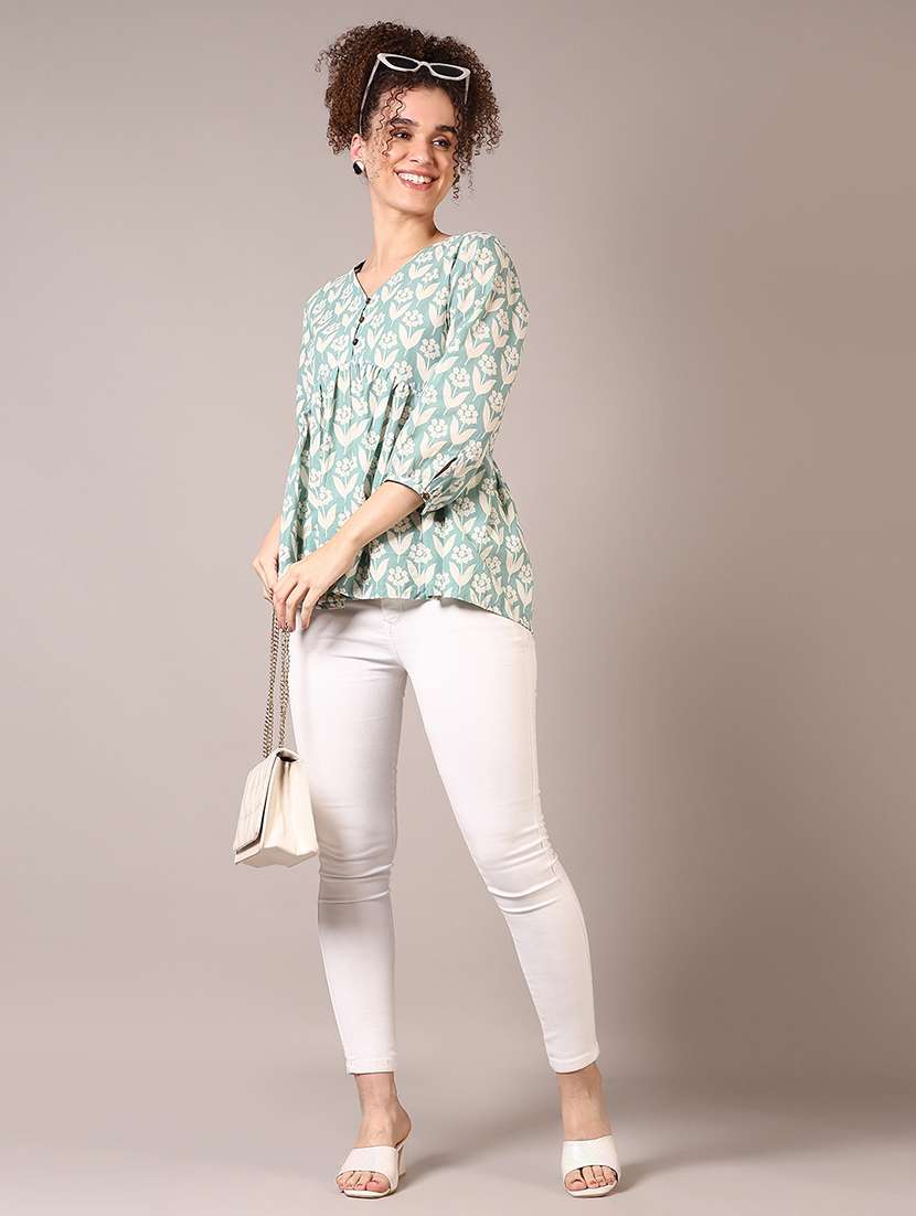 women floral printed three quarter sleeve peplum top - 21690595 -  Standard Image - 4