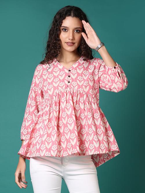 women floral printed v neck flared top - 21690596 - Standard Image - 0