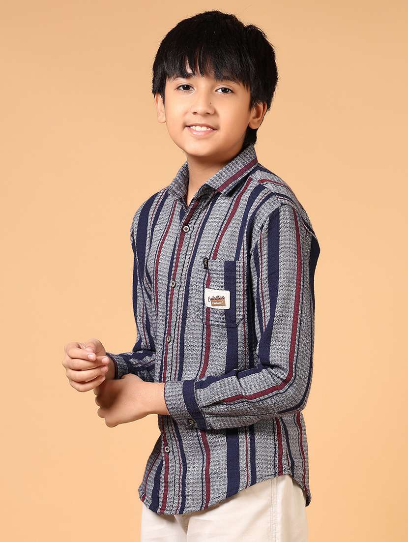 boys striped collared long sleeves shirt - 21690607 -  Standard Image - 1