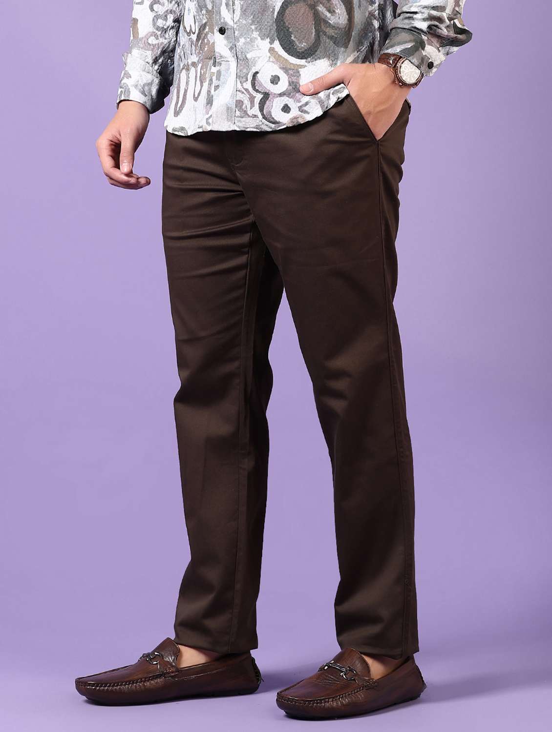 men solid mid rise regular fit chinos - 21690620 -  Standard Image - 1