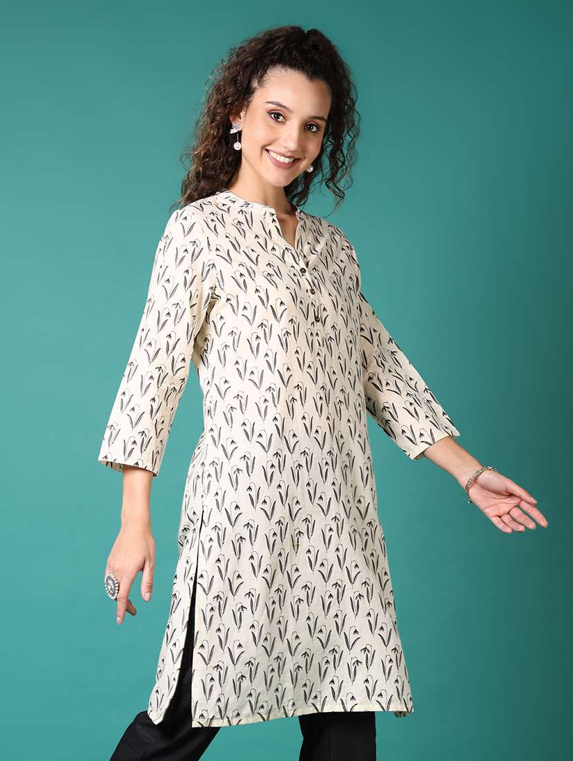 women printed three quarter sleeve straight kurta - 21690622 -  Standard Image - 1