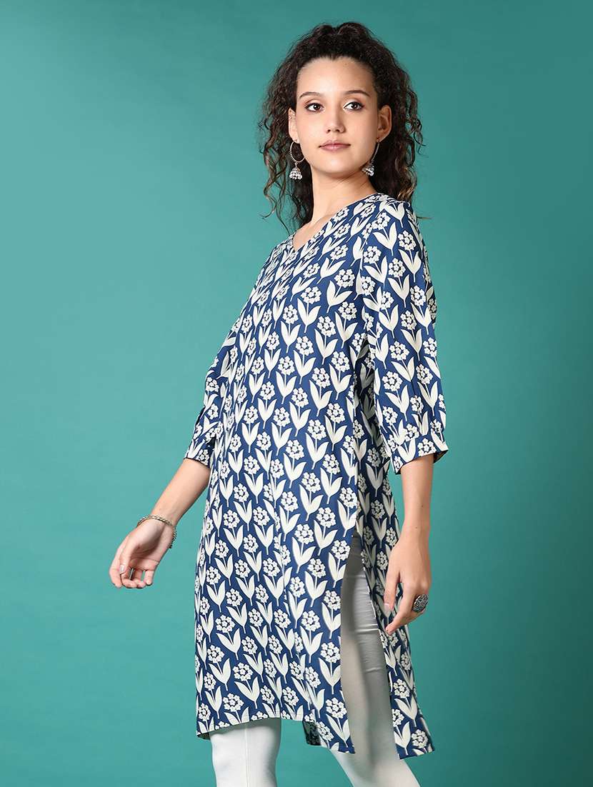 women floral printed puff sleeve straight kurta - 21690625 - Standard Image - 1