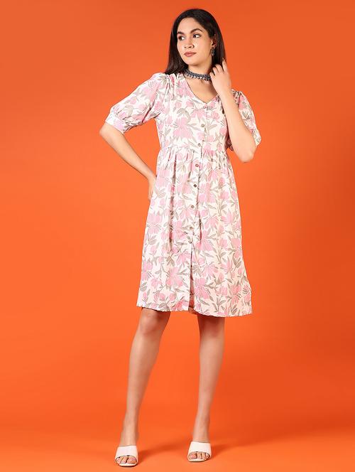 women pink floral printed a-line dress - 21690628 -  Standard Image - 0