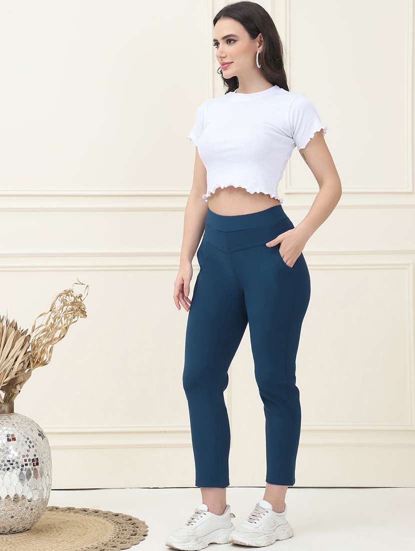 women solid high rise jegging - 21690675 -  Standard Image - 4