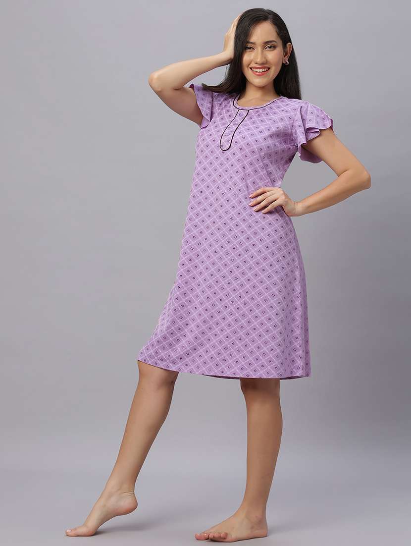 women printed round neck knee length nighty - 21690743 -  Standard Image - 1