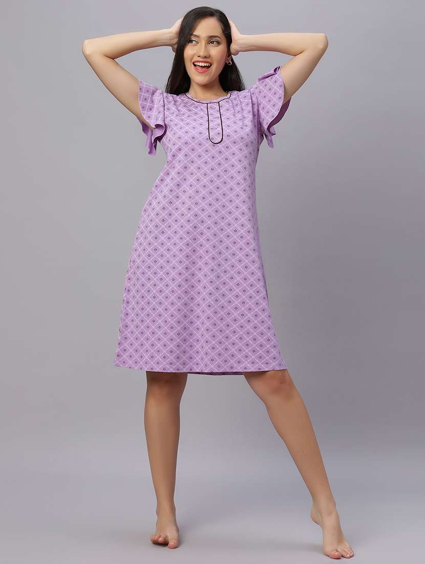 women printed round neck knee length nighty - 21690743 -  Standard Image - 4