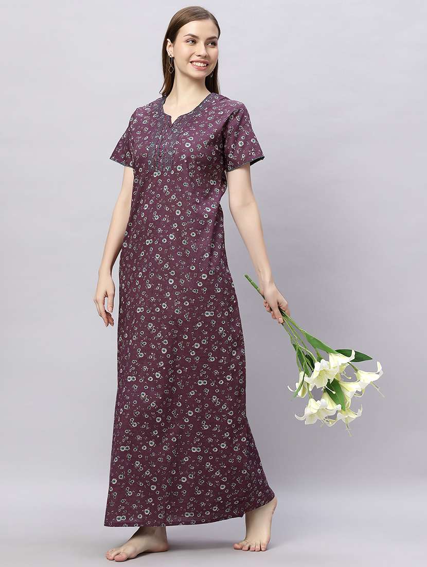 women printed short sleeves nighty - 21690744 -  Standard Image - 4