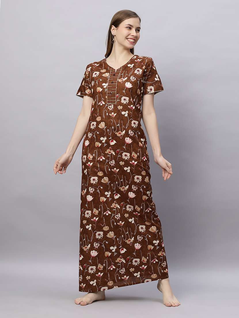 women printed short sleeves nighty - 21690747 -  Standard Image - 1