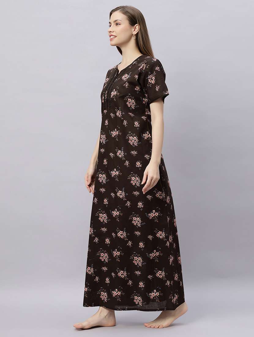 women printed short sleeves nighty - 21690751 -  Standard Image - 1