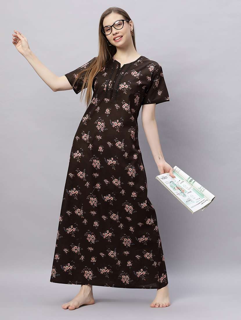 women printed short sleeves nighty - 21690751 -  Standard Image - 4