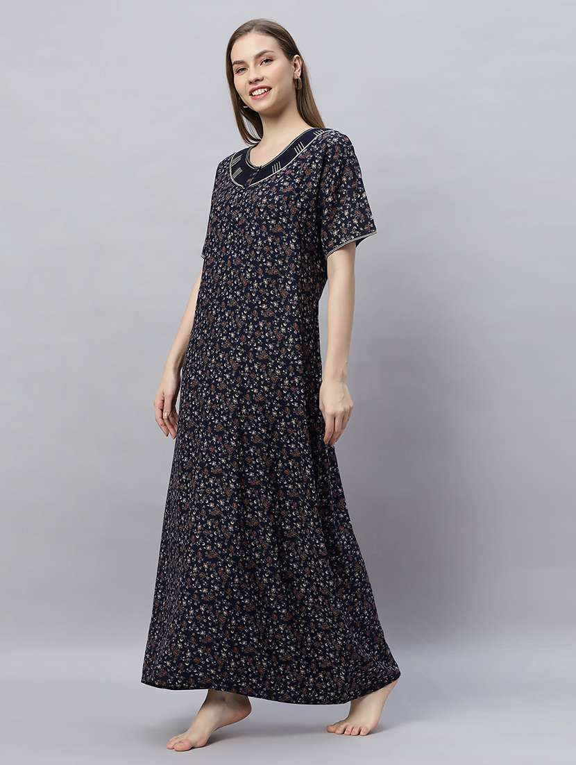 women printed short sleeves nighty - 21690758 -  Standard Image - 1