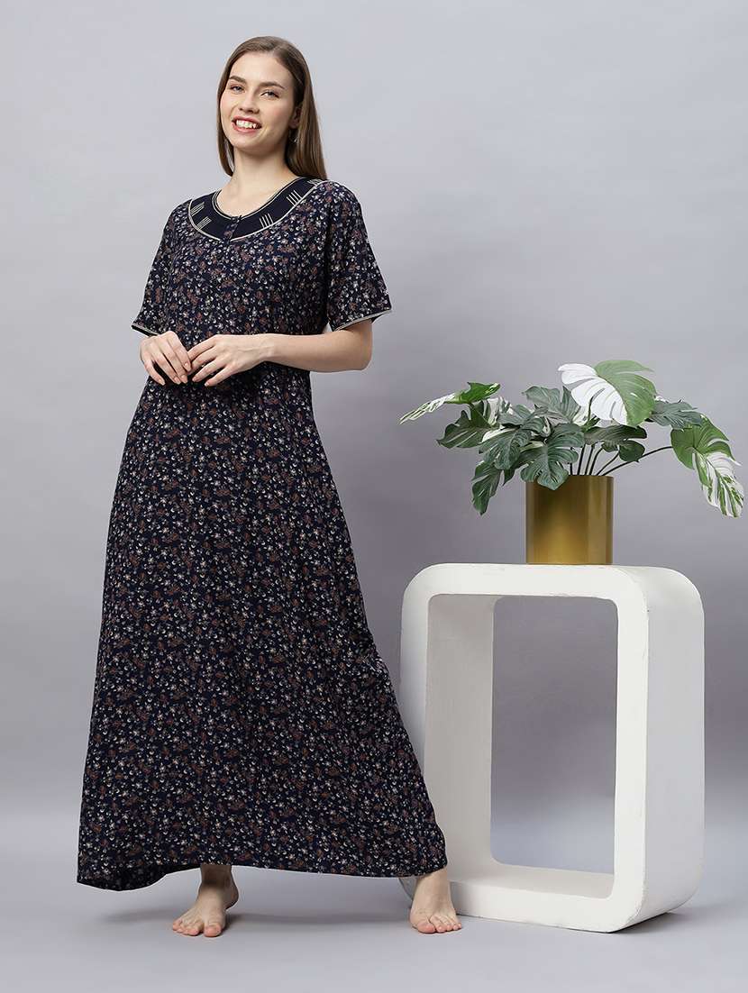 women printed short sleeves nighty - 21690758 -  Standard Image - 4