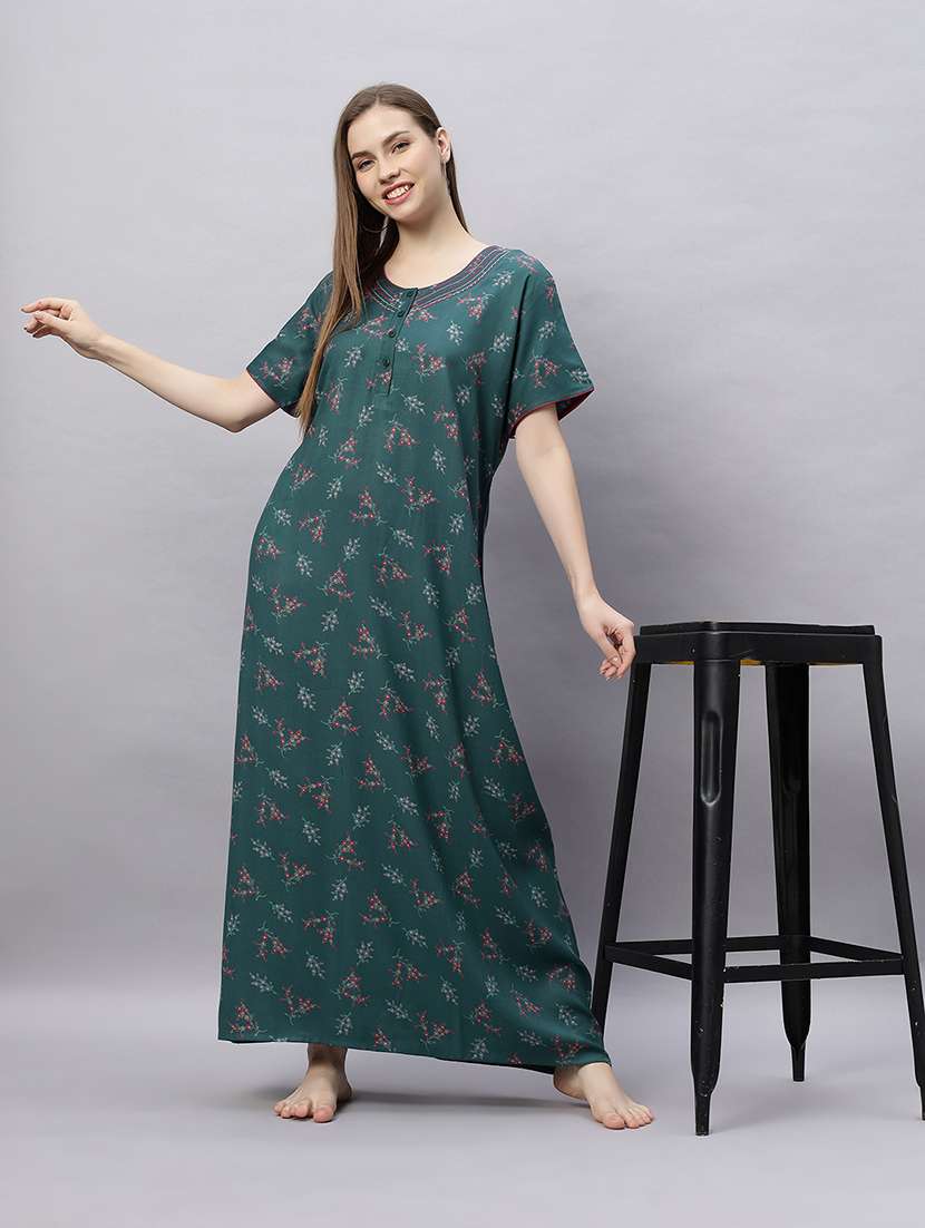 women printed short sleeves nighty - 21690759 -  Standard Image - 4