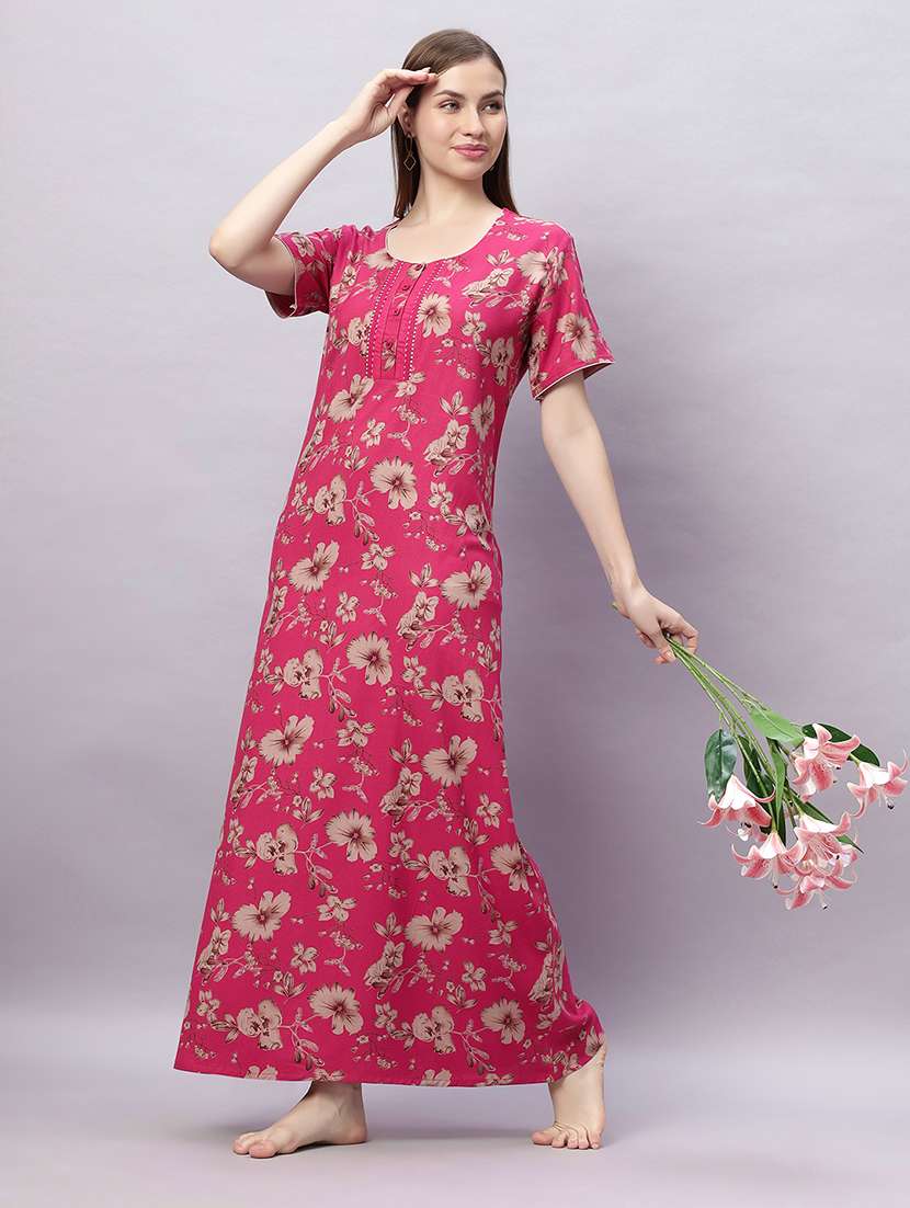 women printed short sleeves nighty - 21690767 -  Standard Image - 4