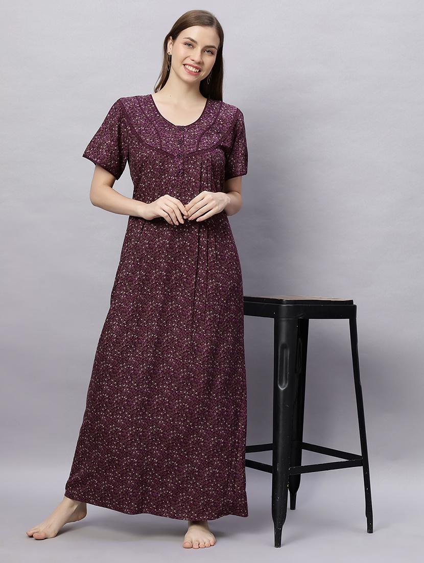 women printed short sleeves nighty - 21690770 - Standard Image - 4
