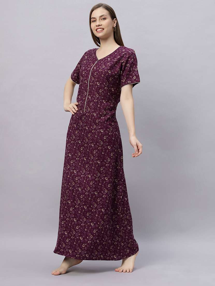 women printed short sleeves nighty - 21690779 -  Standard Image - 1