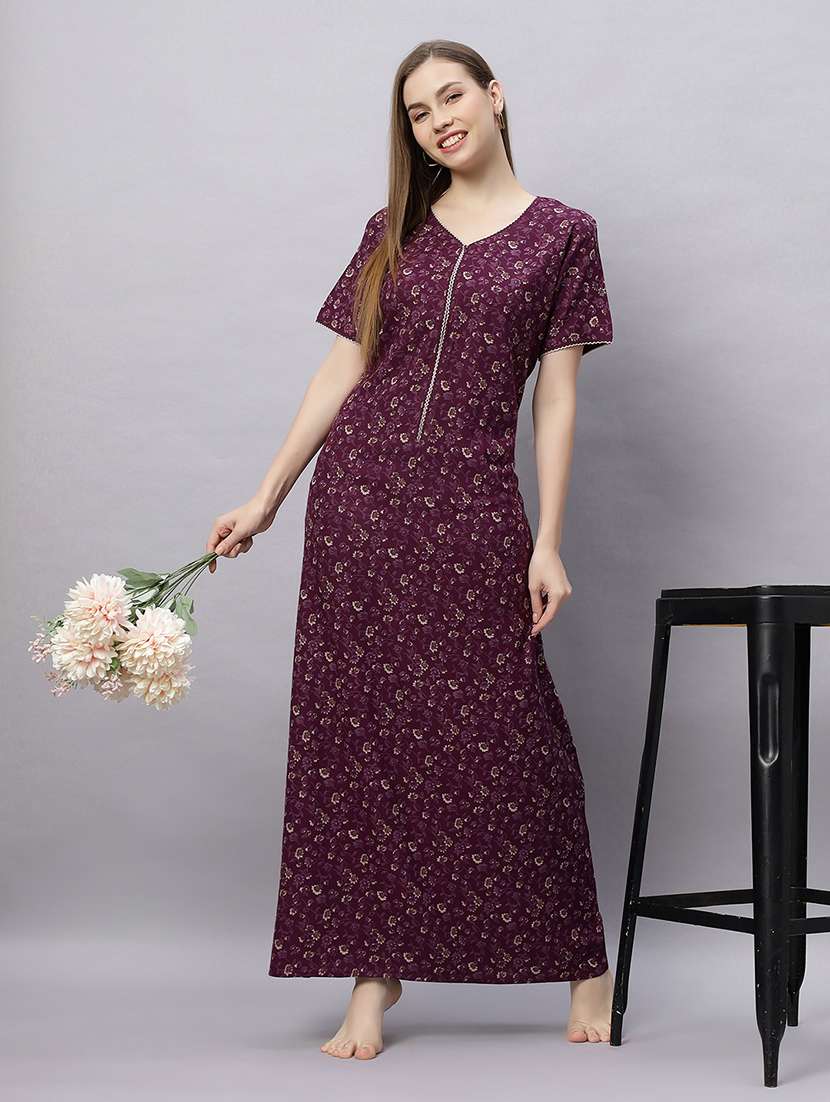 women printed short sleeves nighty - 21690779 -  Standard Image - 4