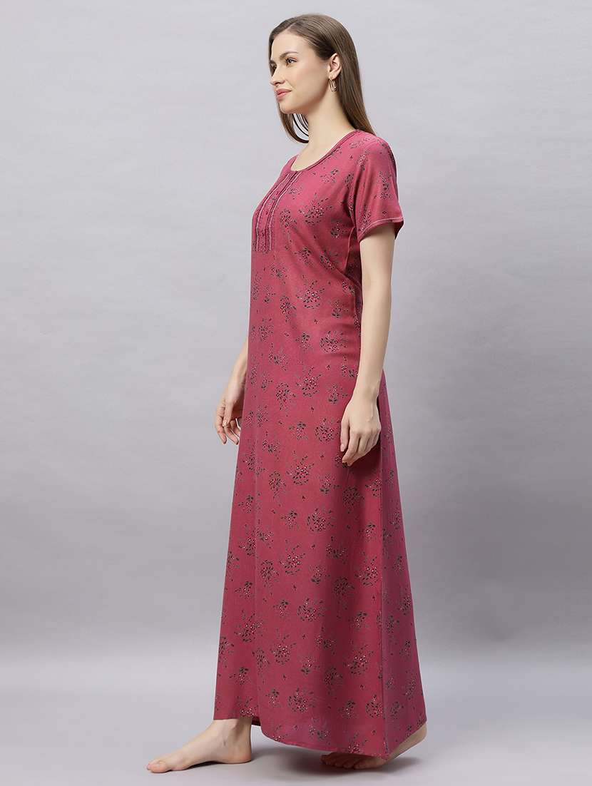 women printed short sleeves nighty - 21690781 -  Standard Image - 1