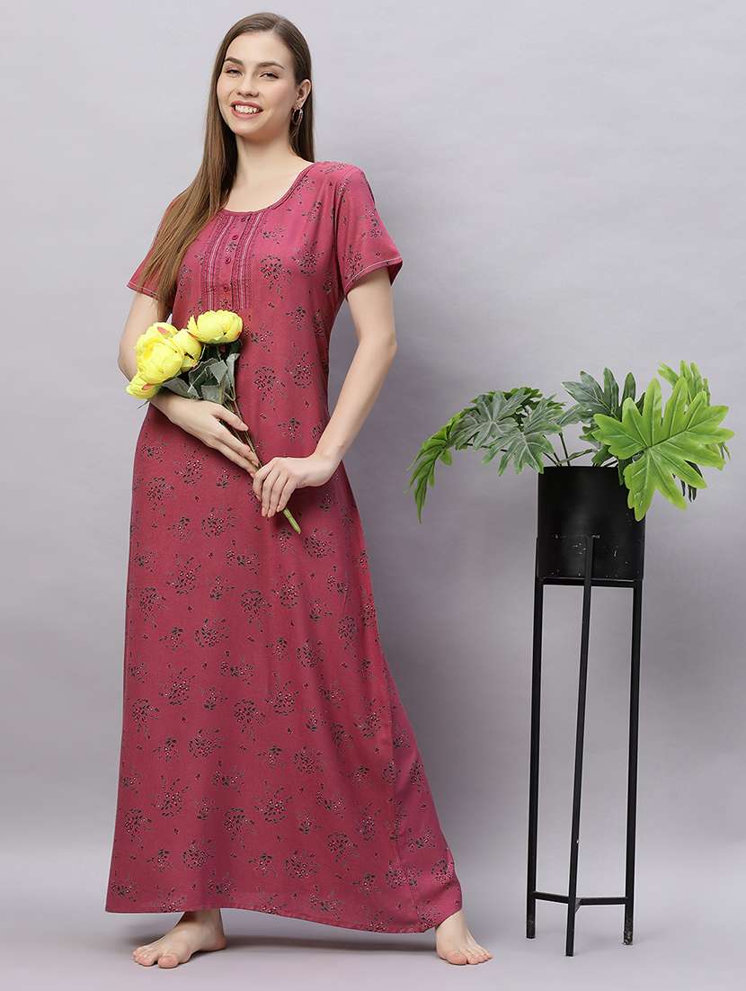 women printed short sleeves nighty - 21690781 -  Standard Image - 4